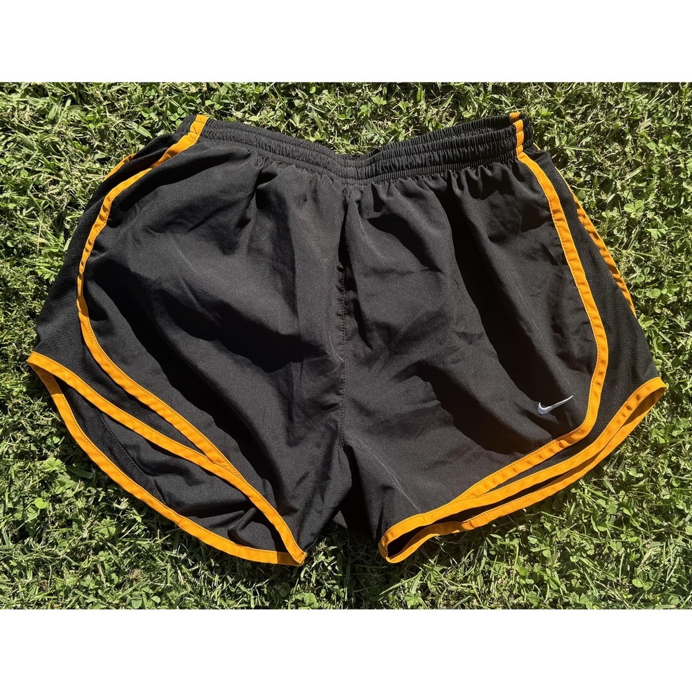 Nike Dri-FIT Shorts Womens M Black Orange Trim 3" Inseam Running Gym Athletic